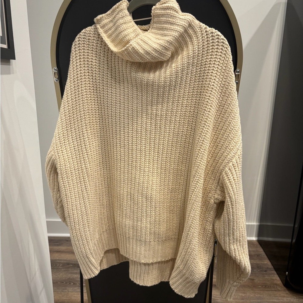 Free People Cream Knit Turtleneck Sweater